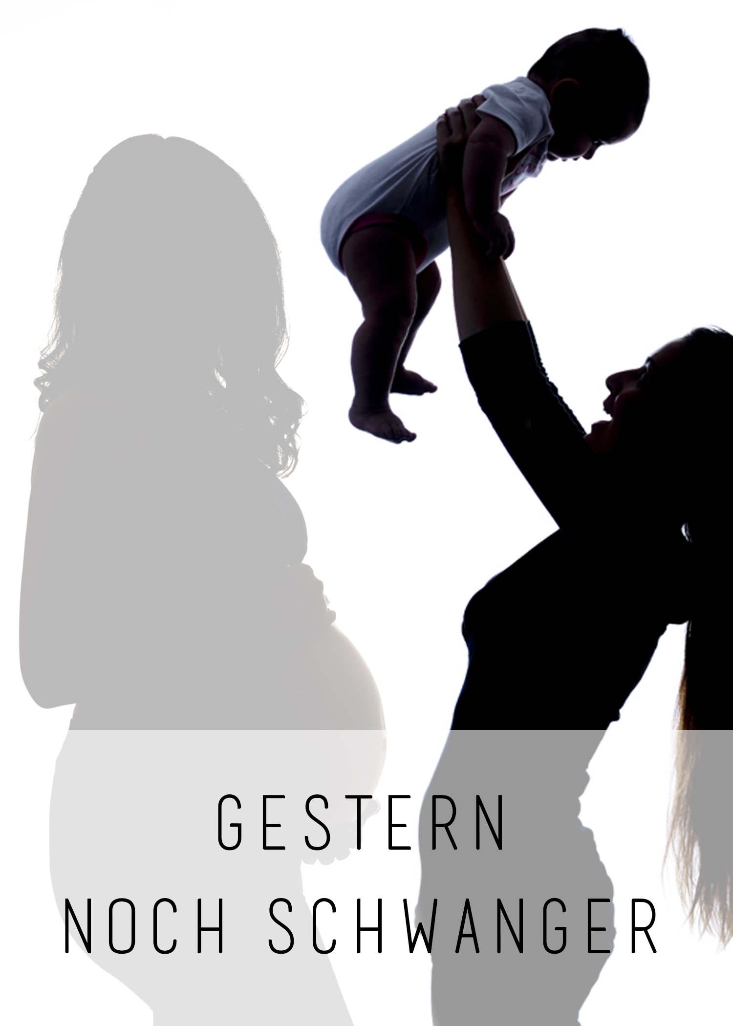 Emotionale Aufnahme einer Mutter mit ihrem Kind, während im Hintergrund ihr schwangere Selbst zu sehen ist, symbolisiert die Vorfreude und den Wandel der Mutterschaft.