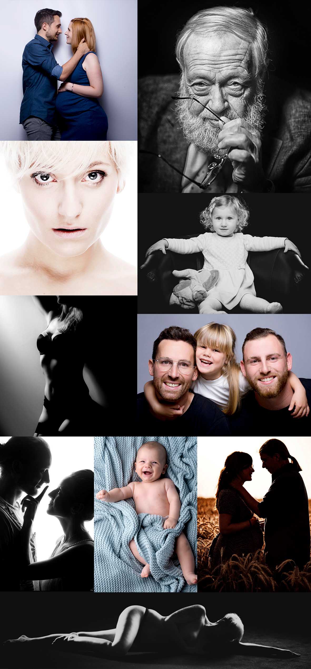 Zu sehen sind verschiedene Bilder aus dem Bereich für Privatkunden, fotografiert von Fotostudio Reuther.