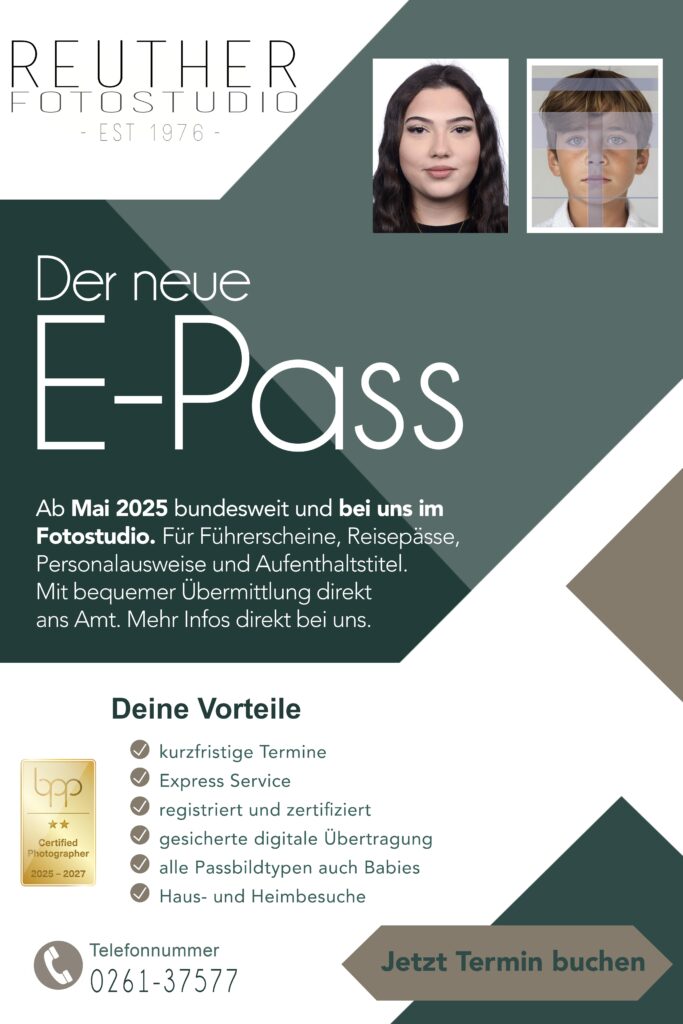 Passbilder - Passbild - Übersicht Fotostudio Reuther (Seit Mai 2025)
